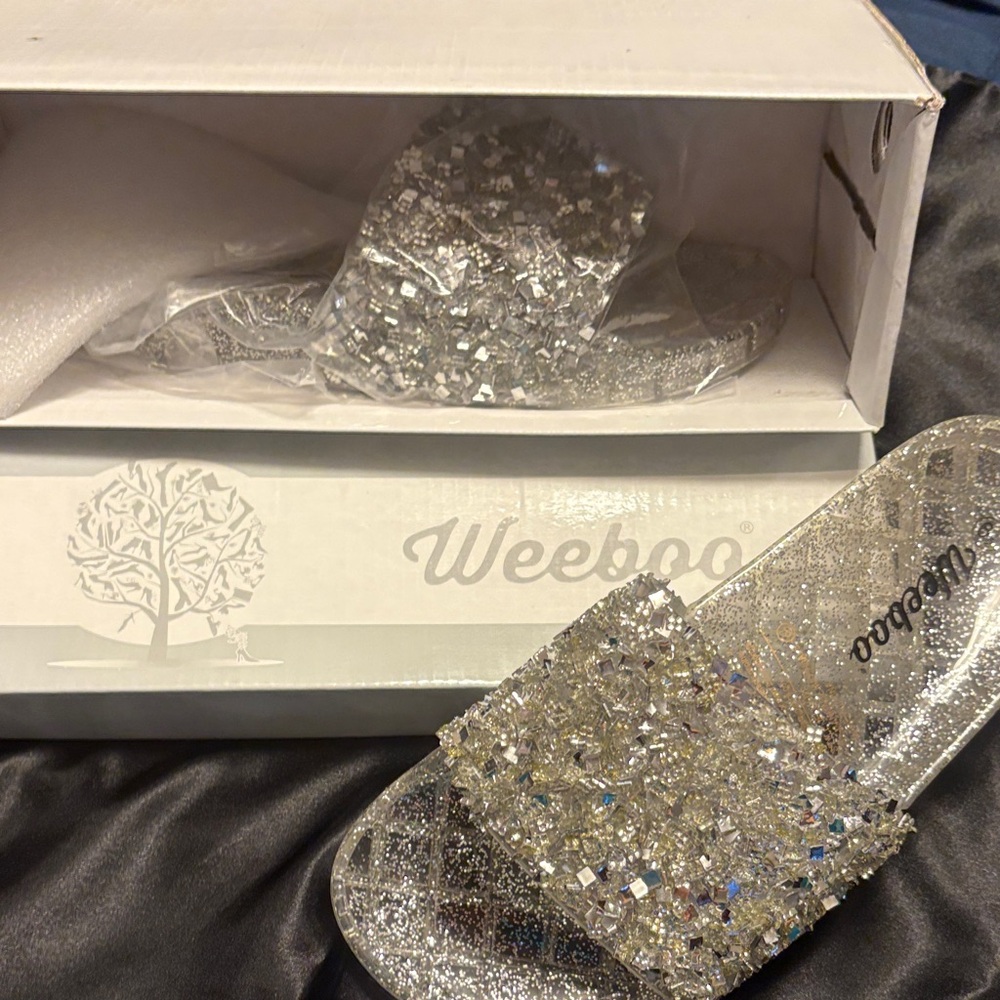 Weeboo Women's Sparkling Silver Slide Sandals